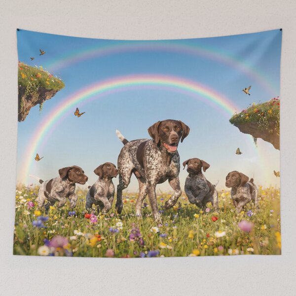Item preview, Joyful German Shorthaired Pointer Family in Rainbow Paradise designed and sold by PetMemorialArt.