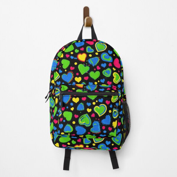 Item preview, Neon Colored Hearts Scattered On Black Space Background designed and sold by Piotrek0001.