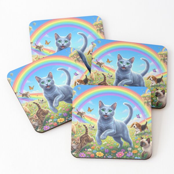Item preview, Joyful Russian Blue and Friends in Rainbow Paradise designed and sold by PetMemorialArt.