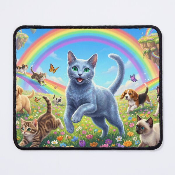 Item preview, Joyful Russian Blue and Friends in Rainbow Paradise designed and sold by PetMemorialArt.