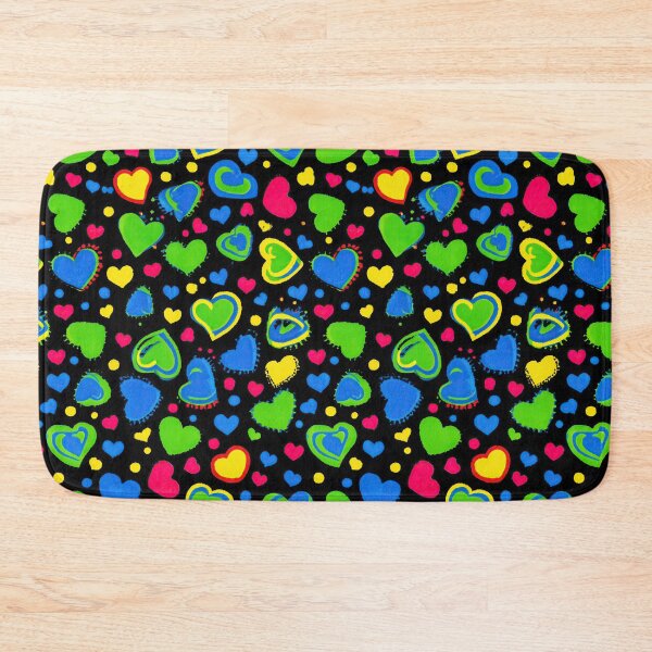 Item preview, Neon Colored Hearts Scattered On Black Space Background designed and sold by Piotrek0001.