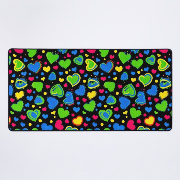 Item preview, Neon Colored Hearts Scattered On Black Space Background designed and sold by Piotrek0001.