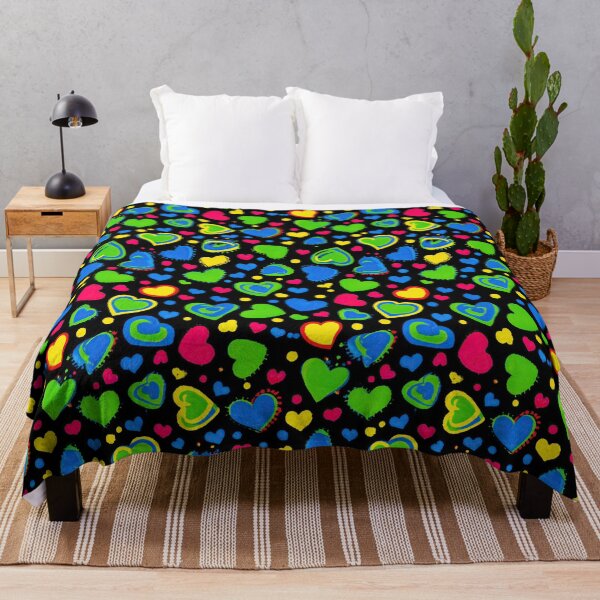 Item preview, Neon Colored Hearts Scattered On Black Space Background designed and sold by Piotrek0001.