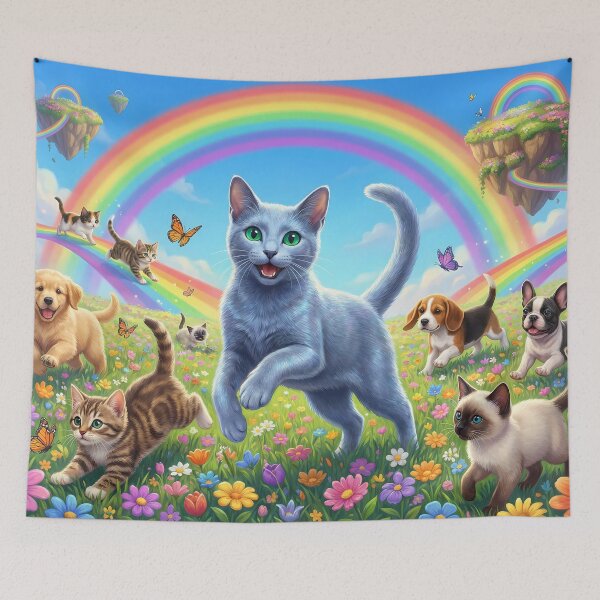 Item preview, Joyful Russian Blue and Friends in Rainbow Paradise designed and sold by PetMemorialArt.