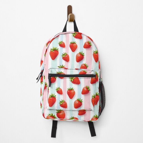 Item preview, Strawberries on Pastel Stripes – Cute Summer Fruit Pattern designed and sold by FunnyTeeByMe.
