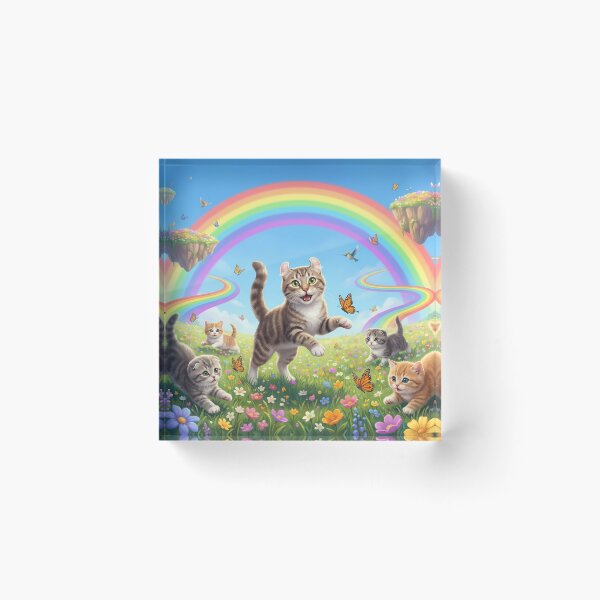 Item preview, Joyful American Curl and Kittens in Rainbow Paradise designed and sold by PetMemorialArt.