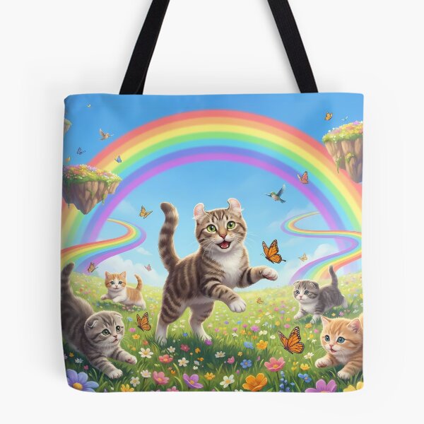 Item preview, Joyful American Curl and Kittens in Rainbow Paradise designed and sold by PetMemorialArt.