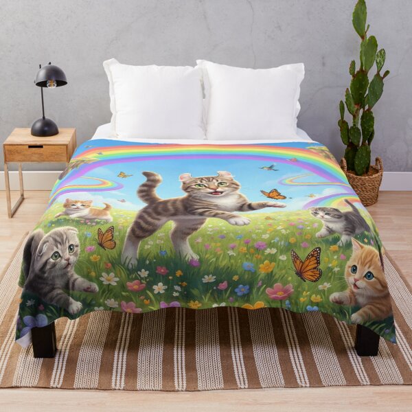 Item preview, Joyful American Curl and Kittens in Rainbow Paradise designed and sold by PetMemorialArt.