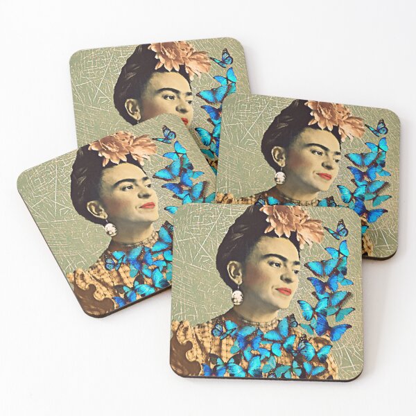 Aperçu de l'œuvre Frida Kahlo avec des papillons bleus créée et vendue par FridaArtGallery.