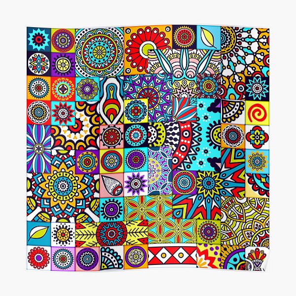 African Print Patchwork Ethnic Geometric Floral Design Colorful Patterns Poster