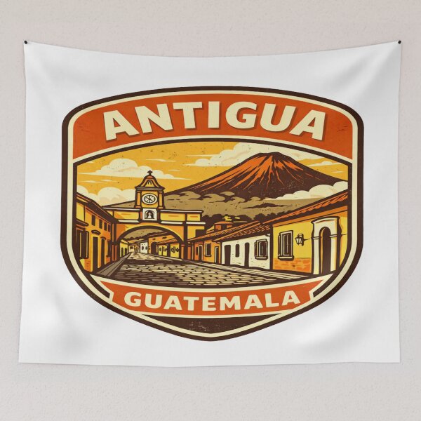 Item preview, Antigua Guatemala Volcano Travel Emblem | Retro Guatemala Souvenir Badge designed and sold by Globalcitytees.