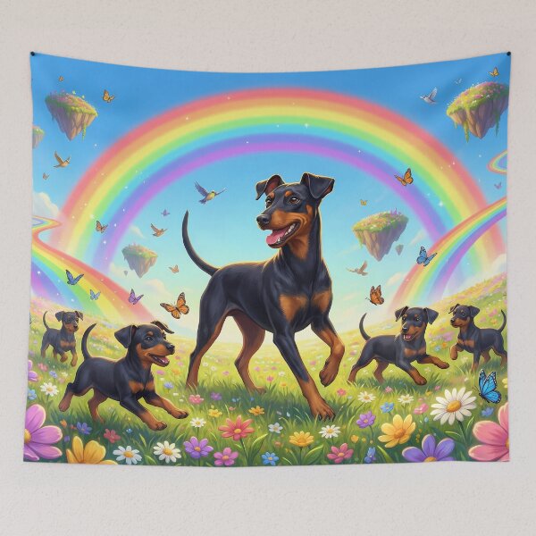 Item preview, Joyful Manchester Terrier Family in Rainbow Paradise Flower Field designed and sold by PetMemorialArt.