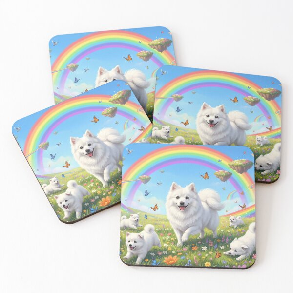 Item preview, Joyful American Eskimo Dog Family in Rainbow Paradise designed and sold by PetMemorialArt.