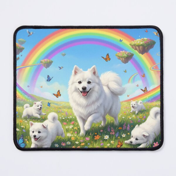 Item preview, Joyful American Eskimo Dog Family in Rainbow Paradise designed and sold by PetMemorialArt.