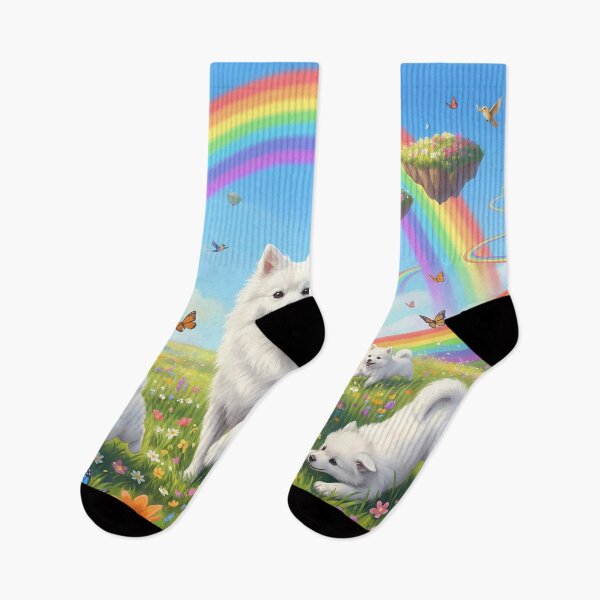Item preview, Joyful American Eskimo Dog Family in Rainbow Paradise designed and sold by PetMemorialArt.