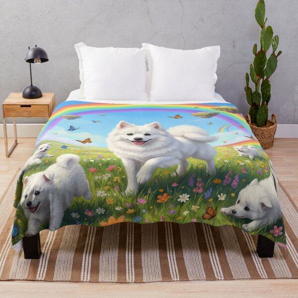 Item preview, Joyful American Eskimo Dog Family in Rainbow Paradise designed and sold by PetMemorialArt.