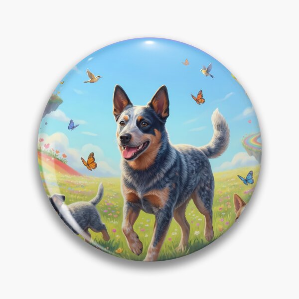 Item preview, Joyful Australian Cattle Dog Family in Rainbow Paradise designed and sold by PetMemorialArt.