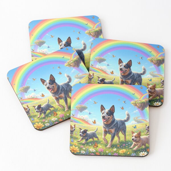 Item preview, Joyful Australian Cattle Dog Family in Rainbow Paradise designed and sold by PetMemorialArt.