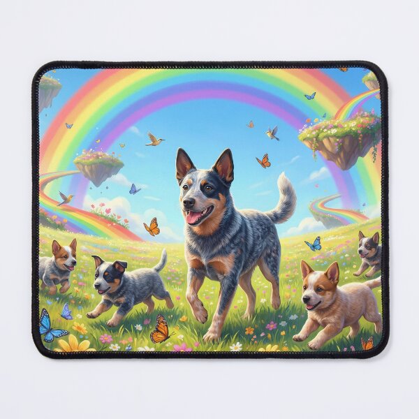 Item preview, Joyful Australian Cattle Dog Family in Rainbow Paradise designed and sold by PetMemorialArt.