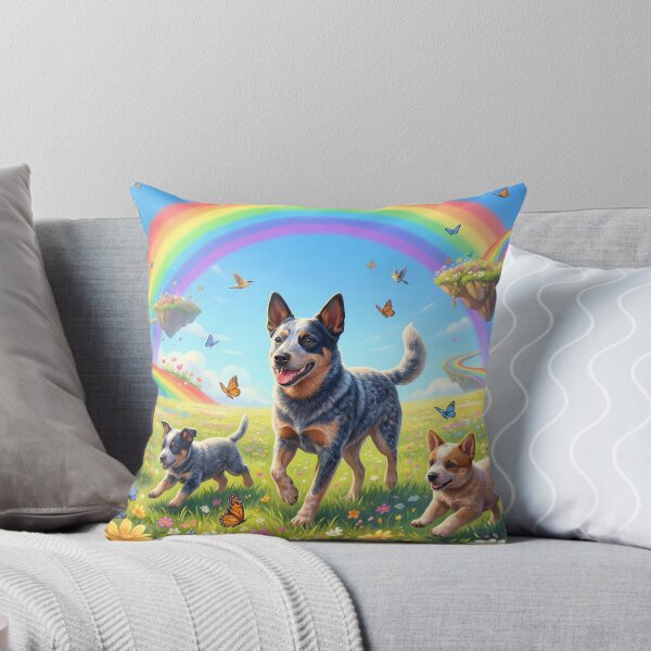 Item preview, Joyful Australian Cattle Dog Family in Rainbow Paradise designed and sold by PetMemorialArt.