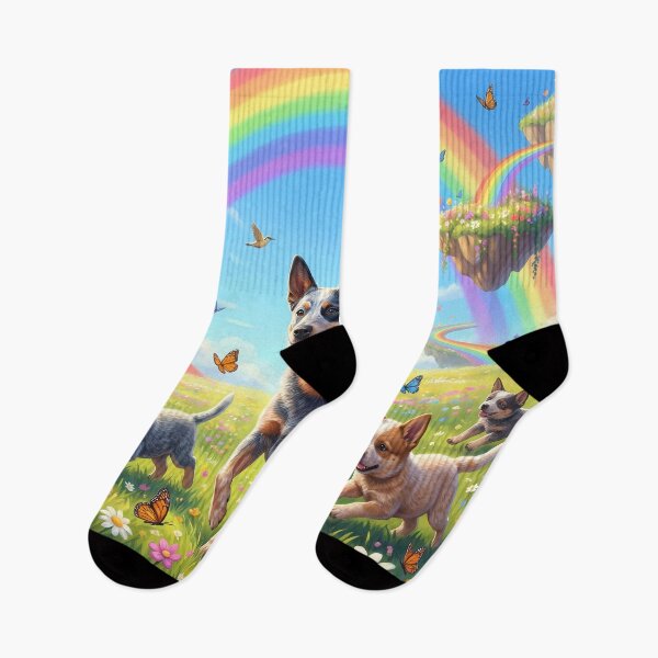 Item preview, Joyful Australian Cattle Dog Family in Rainbow Paradise designed and sold by PetMemorialArt.