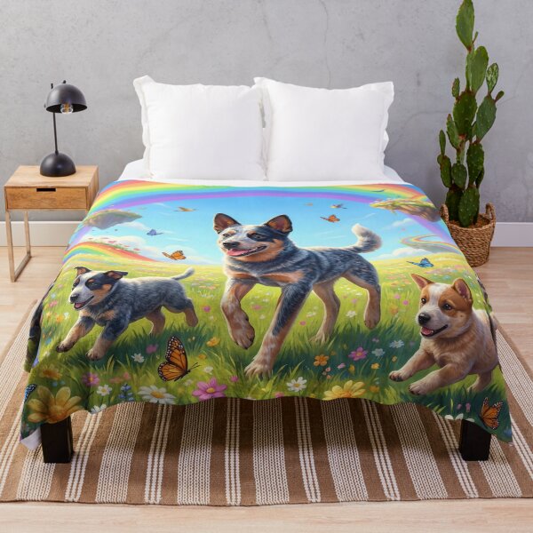Item preview, Joyful Australian Cattle Dog Family in Rainbow Paradise designed and sold by PetMemorialArt.