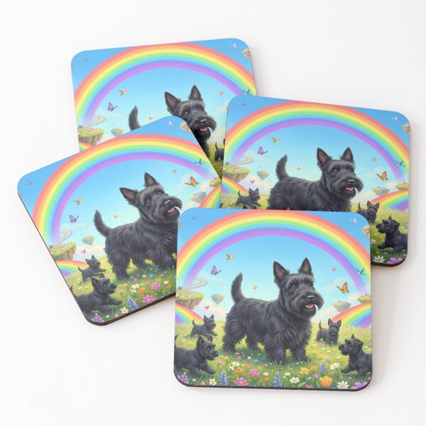 Item preview, Joyful Scottish Terrier Family in Rainbow Paradise designed and sold by PetMemorialArt.