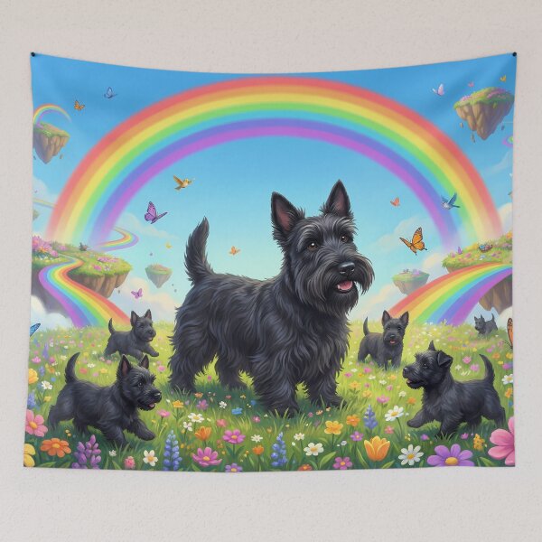 Item preview, Joyful Scottish Terrier Family in Rainbow Paradise designed and sold by PetMemorialArt.