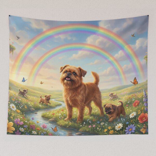 Item preview, Joyful Brussels Griffon Family in Rainbow Paradise designed and sold by PetMemorialArt.