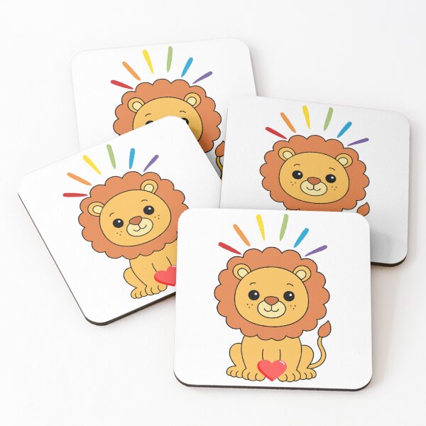 Item preview, Rainbow Lion - Cute Cartoon Lion Holding a Red Heart designed and sold by Love3Happy.