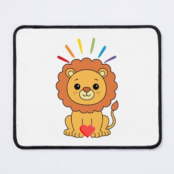 Item preview, Rainbow Lion - Cute Cartoon Lion Holding a Red Heart designed and sold by Love3Happy.