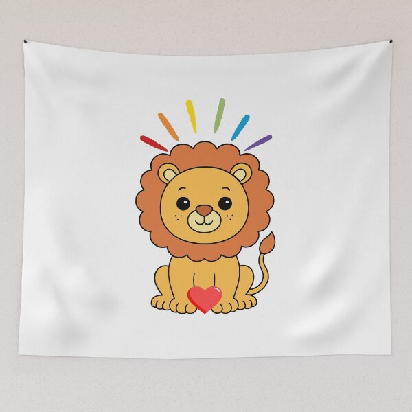Item preview, Rainbow Lion - Cute Cartoon Lion Holding a Red Heart designed and sold by Love3Happy.