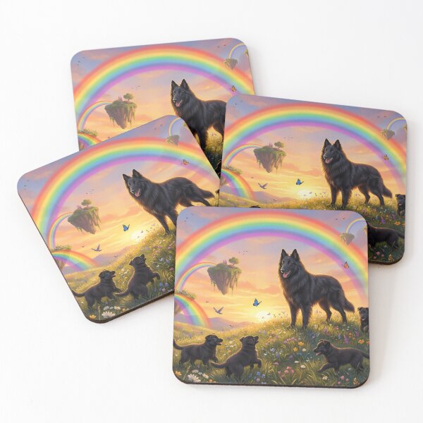 Item preview, Joyful Belgian Shepherd Groenendael Family Sunset Rainbow Paradise designed and sold by PetMemorialArt.