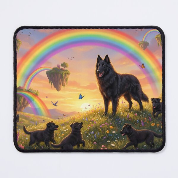 Item preview, Joyful Belgian Shepherd Groenendael Family Sunset Rainbow Paradise designed and sold by PetMemorialArt.
