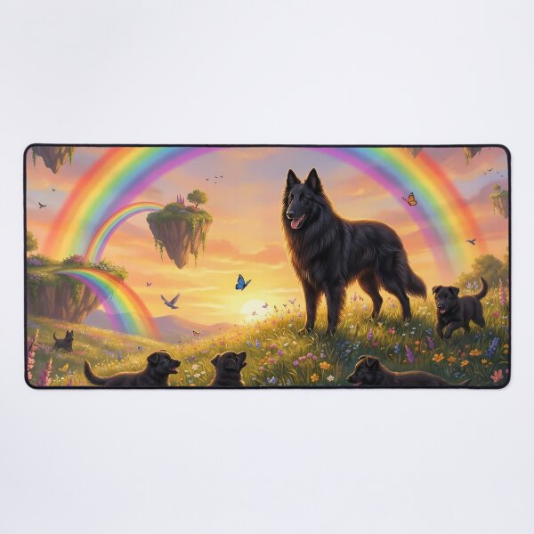 Item preview, Joyful Belgian Shepherd Groenendael Family Sunset Rainbow Paradise designed and sold by PetMemorialArt.