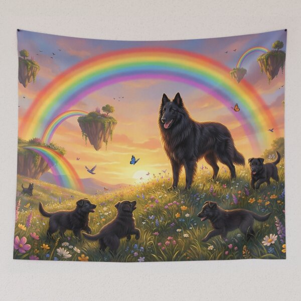 Item preview, Joyful Belgian Shepherd Groenendael Family Sunset Rainbow Paradise designed and sold by PetMemorialArt.