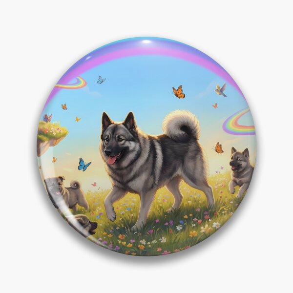 Item preview, Joyful Norwegian Elkhound Family in Rainbow Paradise designed and sold by PetMemorialArt.
