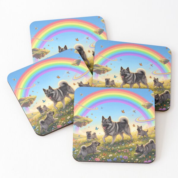 Item preview, Joyful Norwegian Elkhound Family in Rainbow Paradise designed and sold by PetMemorialArt.