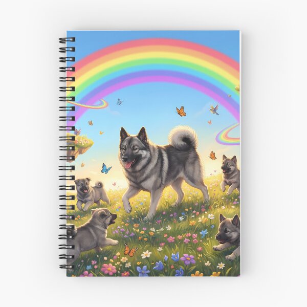 Item preview, Joyful Norwegian Elkhound Family in Rainbow Paradise designed and sold by PetMemorialArt.
