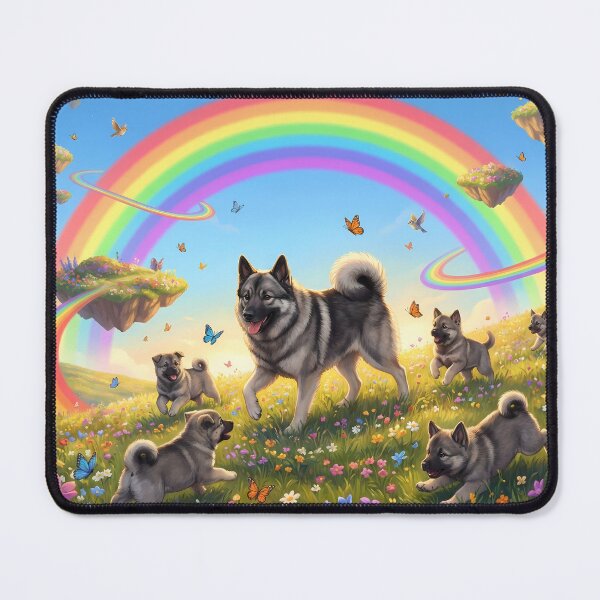 Item preview, Joyful Norwegian Elkhound Family in Rainbow Paradise designed and sold by PetMemorialArt.
