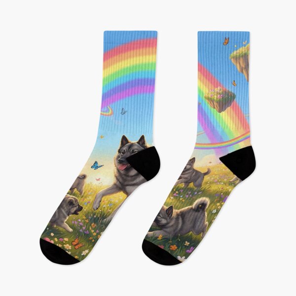 Item preview, Joyful Norwegian Elkhound Family in Rainbow Paradise designed and sold by PetMemorialArt.