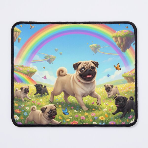 Item preview, Joyful Pug Family in Rainbow Paradise Flower Field designed and sold by PetMemorialArt.