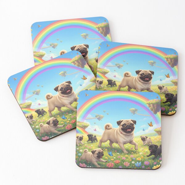 Item preview, Joyful Pug Family in Rainbow Paradise Flower Field designed and sold by PetMemorialArt.