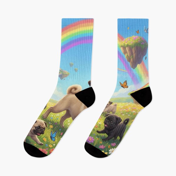 Item preview, Joyful Pug Family in Rainbow Paradise Flower Field designed and sold by PetMemorialArt.