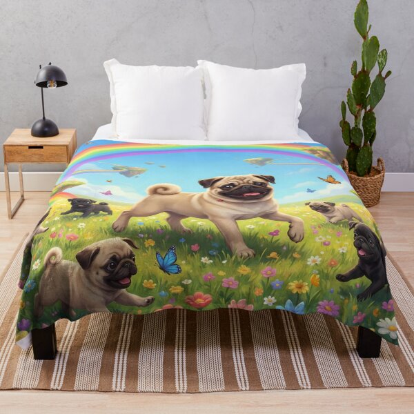 Item preview, Joyful Pug Family in Rainbow Paradise Flower Field designed and sold by PetMemorialArt.