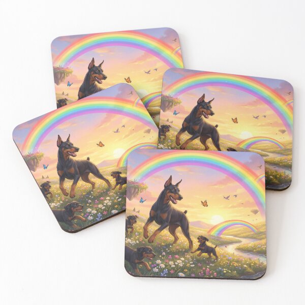 Item preview, Joyful Doberman Pinscher Family at Sunset Rainbow Paradise designed and sold by PetMemorialArt.