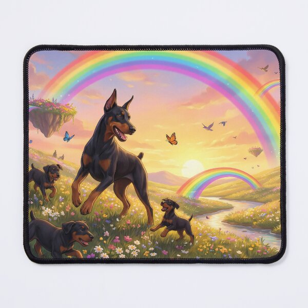 Item preview, Joyful Doberman Pinscher Family at Sunset Rainbow Paradise designed and sold by PetMemorialArt.