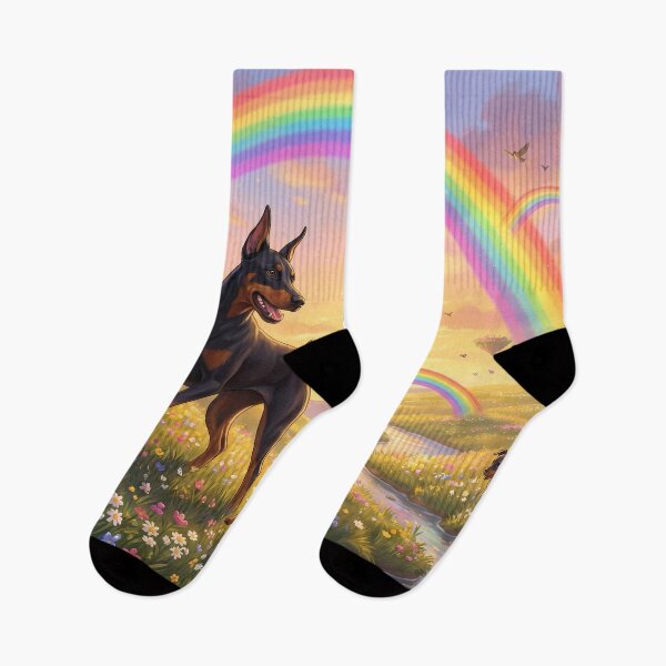 Item preview, Joyful Doberman Pinscher Family at Sunset Rainbow Paradise designed and sold by PetMemorialArt.