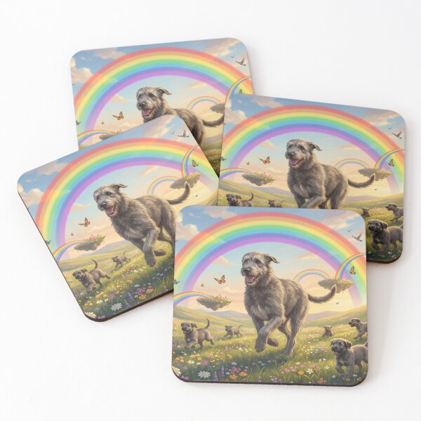 Item preview, Joyful Irish Wolfhound Family in Rainbow Paradise designed and sold by PetMemorialArt.