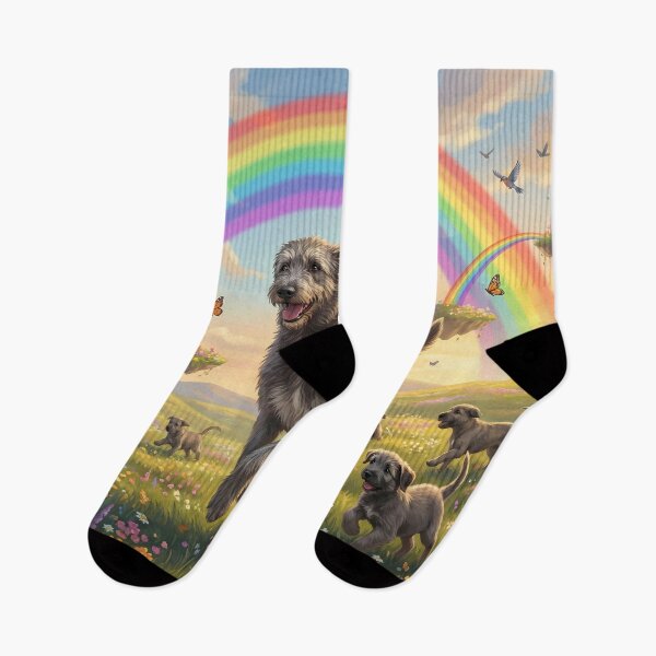 Item preview, Joyful Irish Wolfhound Family in Rainbow Paradise designed and sold by PetMemorialArt.